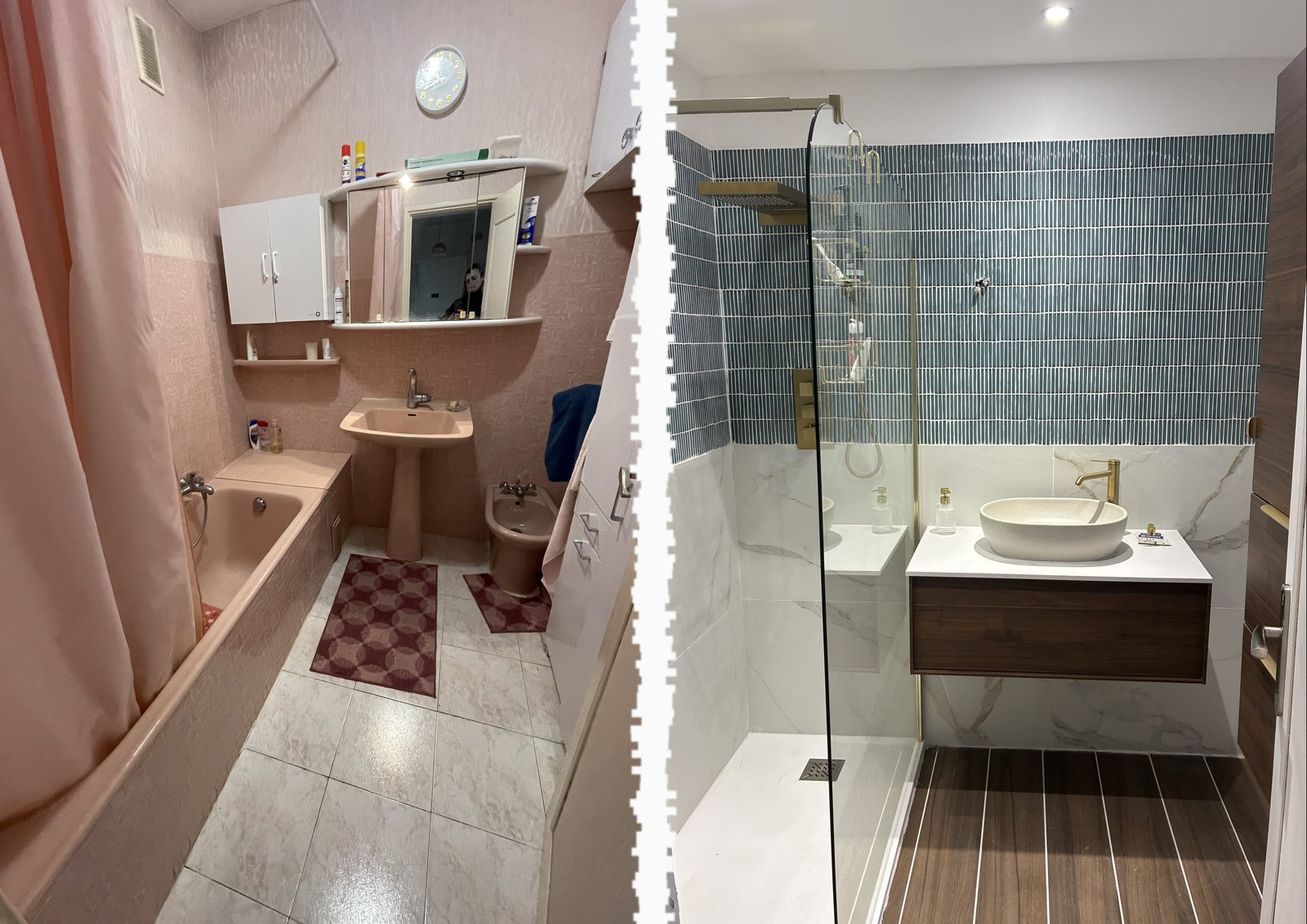 Salle de bain avant et après rénovation par Bartolo Services dans l'Est varois